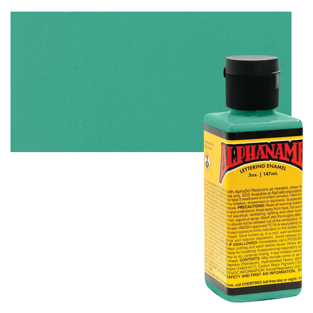 Open in modal - Alpha6 Alphanamel Lettering Enamel - Light Teal, 147 ml - Bottle and Swatch