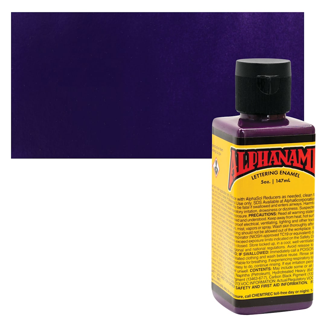 Open in modal - Alpha6 Alphanamel Lettering Enamel - Alpha Purple, 147 ml - Bottle and Swatch