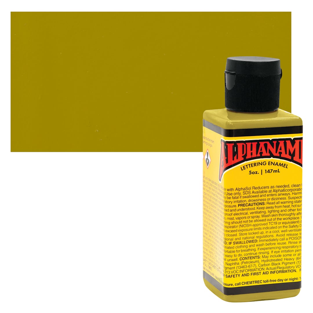 Open in modal - Alpha6 Alphanamel Lettering Enamel - Olive, 147 ml - Bottle and Swatch