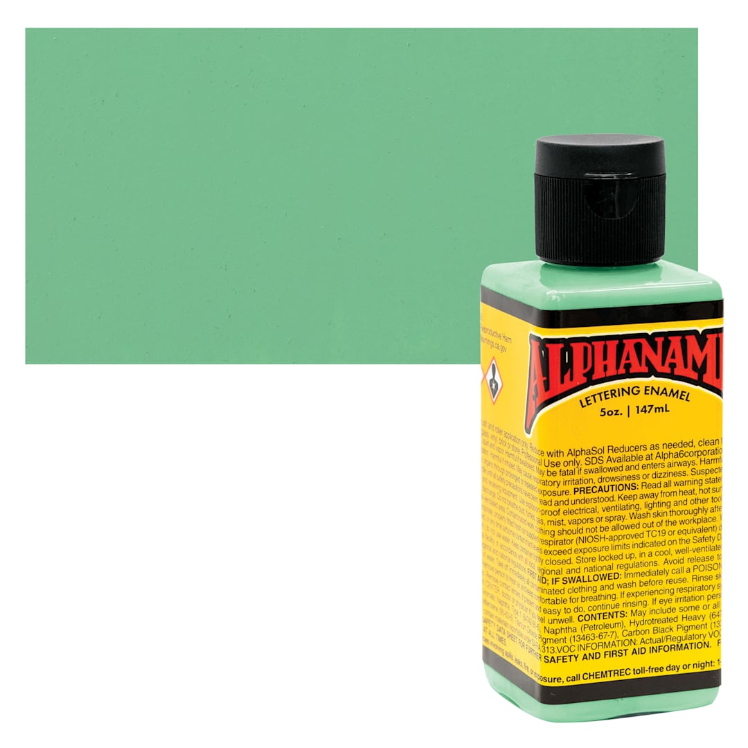 Open in modal - Alpha6 Alphanamel Lettering Enamel - Jadeite, 236.6 ml - Bottle and Swatch