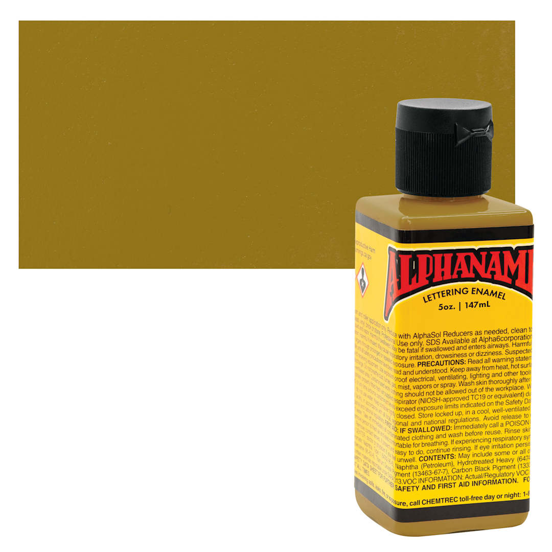 Open in modal - Alpha6 Alphanamel Lettering Enamel - Imitation Gold, 147 ml - Bottle and Swatch