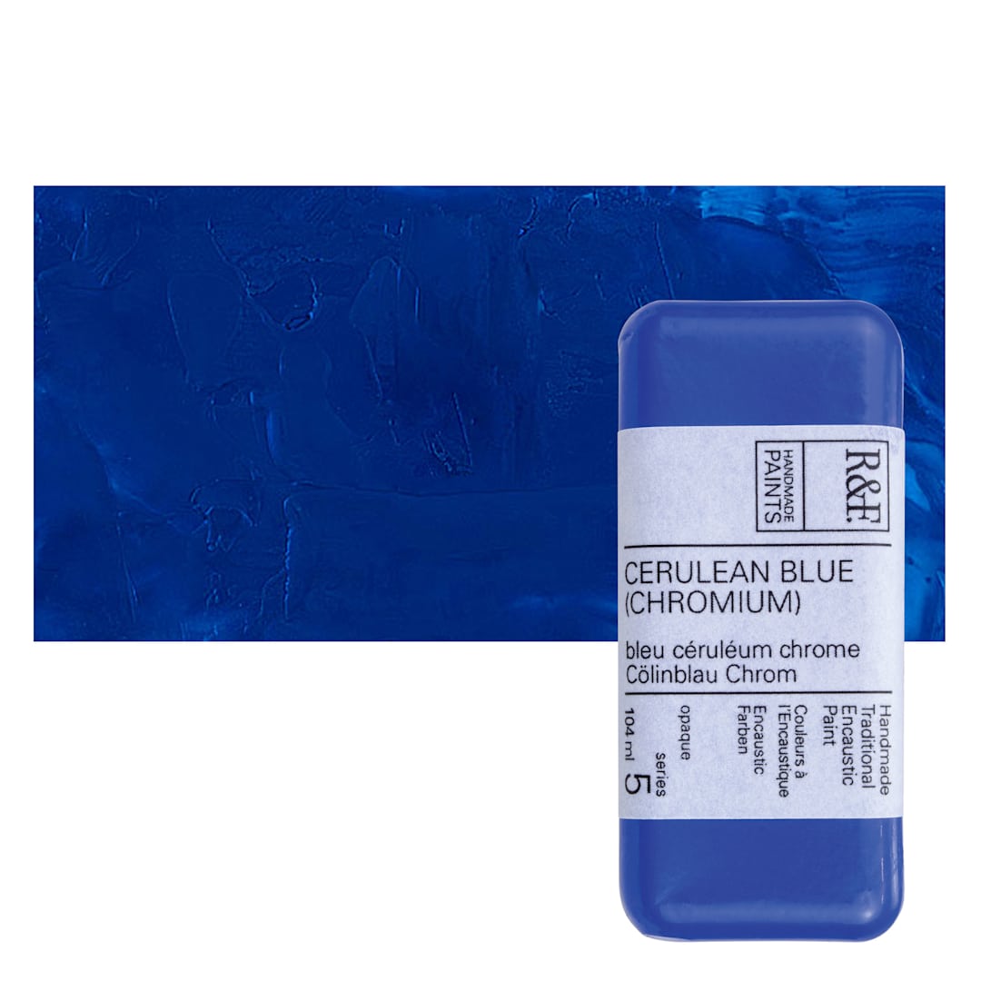 Open in modal - R&F Encaustic Paint Block - Cerulean Blue Chromium, 104 ml block and swatch