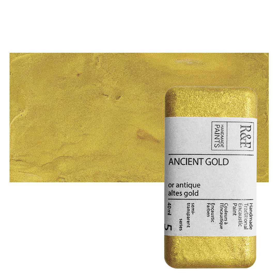 Open in modal - R&F Encaustic Paint Block - Ancient Gold, 40 ml, Block and swatch