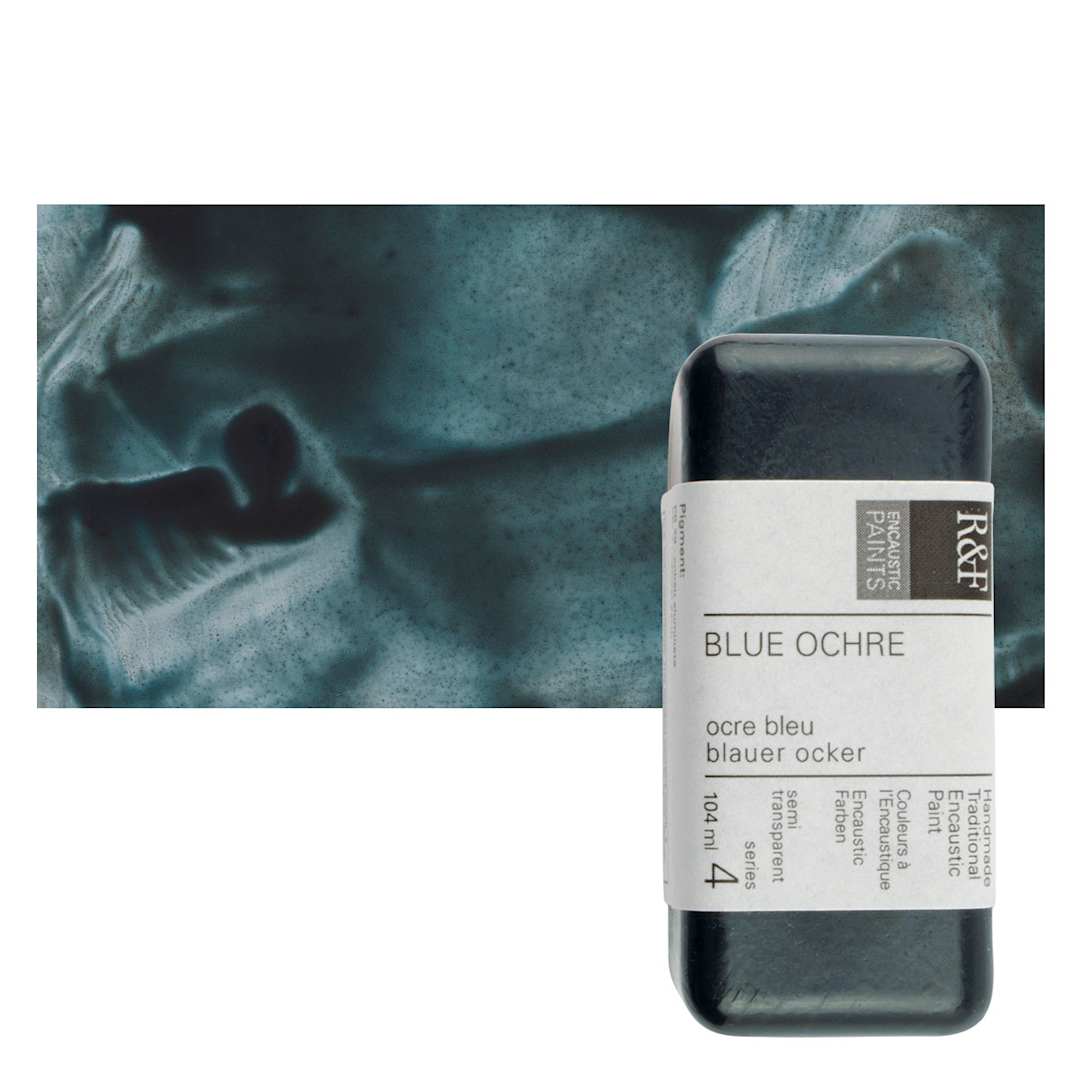 Open in modal - R&F Encaustic Paint Block - Blue Ochre, 104 ml block and swatch