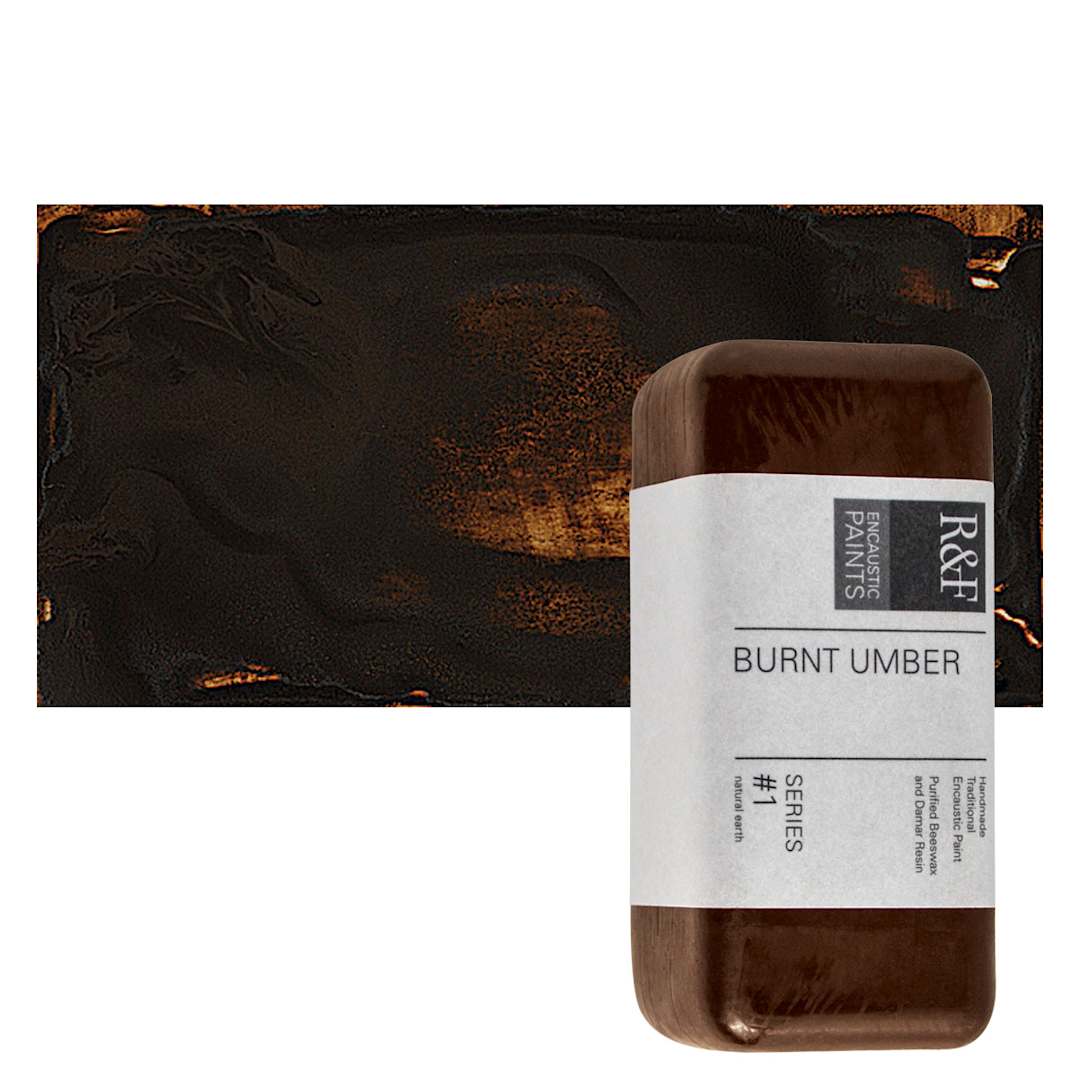 Open in modal - R&F Encaustic Paint Block - Burnt Umber, 104 ml block and swatch