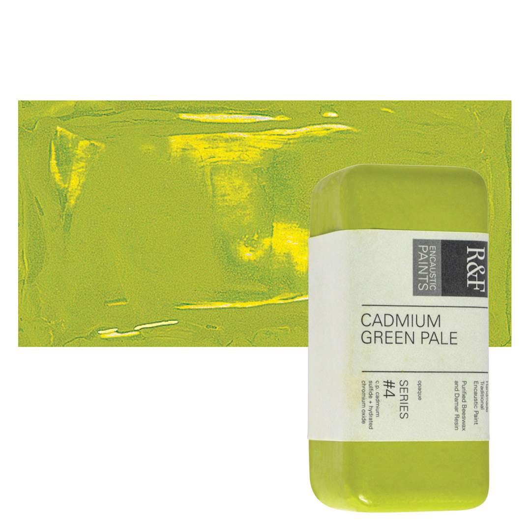 Open in modal - R&F Encaustic Paint Block - Cadmium Green Pale, 104 ml block and swatch