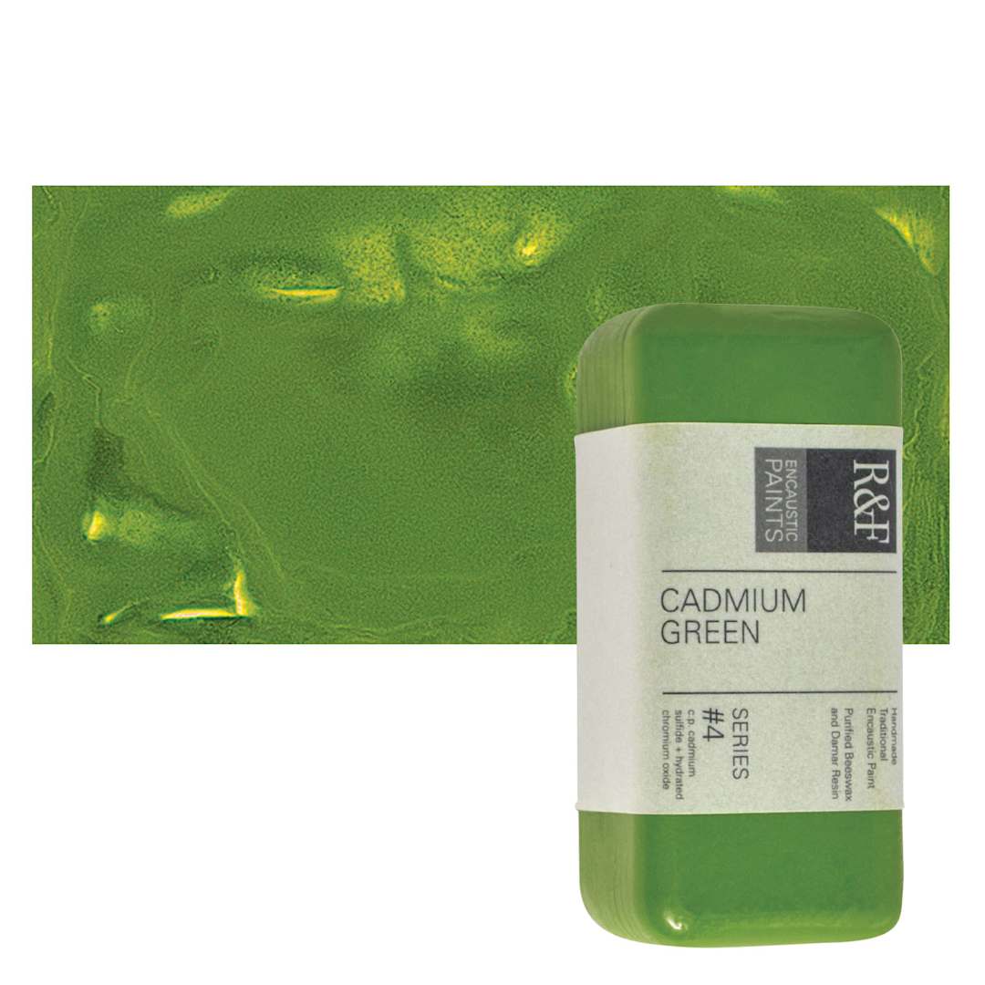 Open in modal - R&F Encaustic Paint Block - Cadmium Green, 104 ml block and swatch