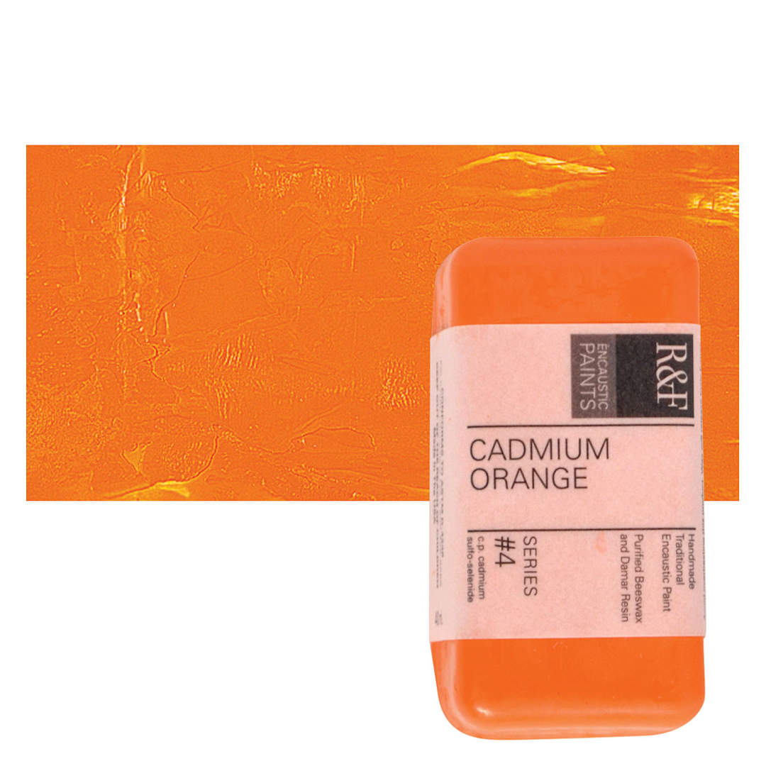 Open in modal - R&F Encaustic Paint Block - Cadmium Orange, 40 ml block and swatch