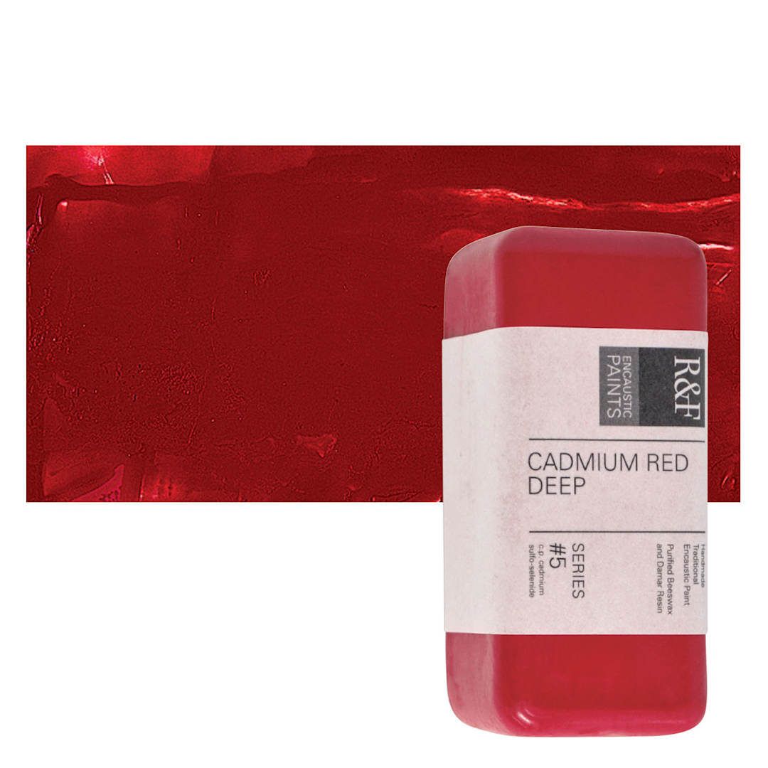 Open in modal - R&F Encaustic Paint Block - Cadmium Red Deep, 104 ml block and swatch