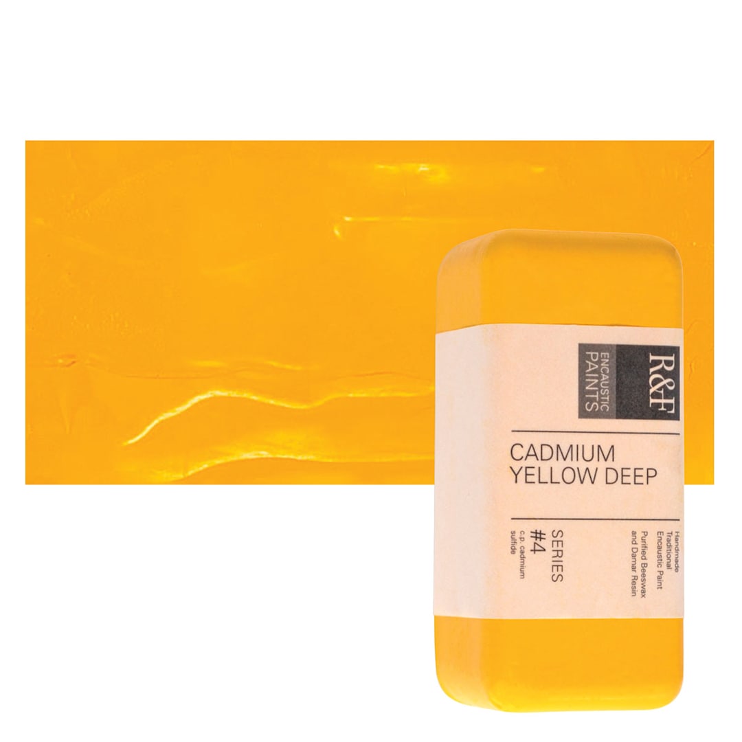 Open in modal - R&F Encaustic Paint Block - Cadmium Yellow Deep, 104 ml block and swatch