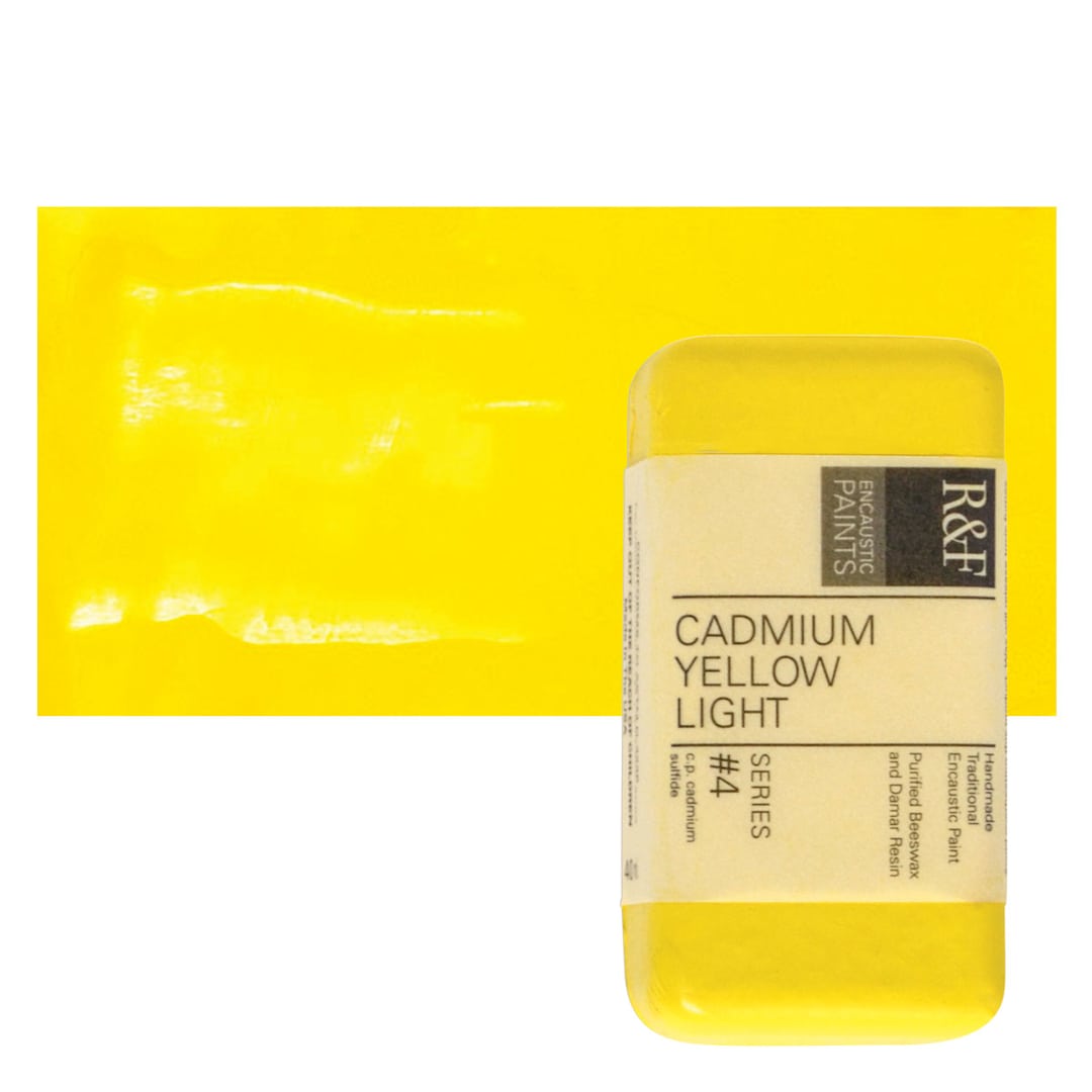 Open in modal - R&F Encaustic Paint Block - Cadmium Yellow Light, 40 ml block and swatch