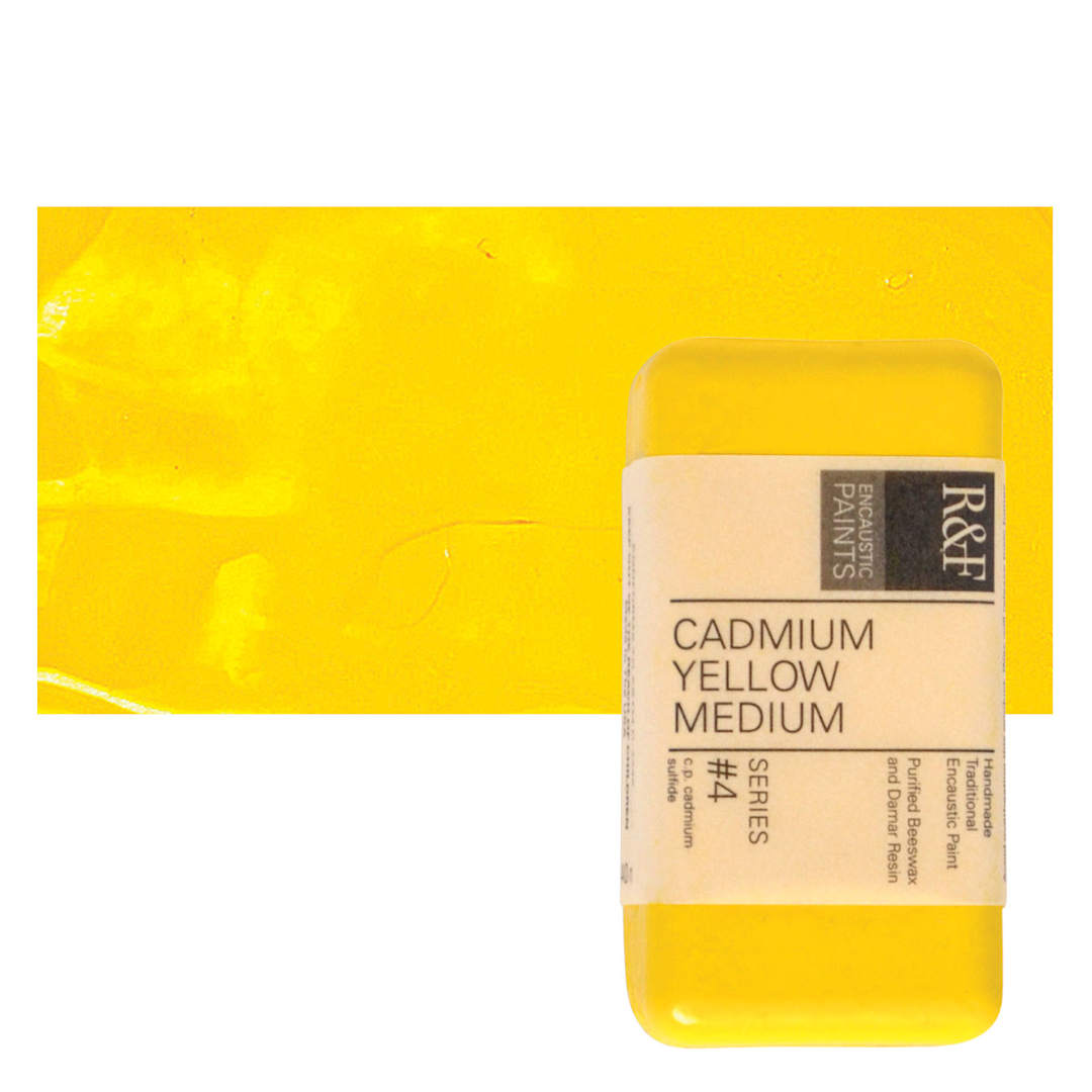 Open in modal - R&F Encaustic Paint Block - Cadmium Yellow Medium, 40 ml block and swatch