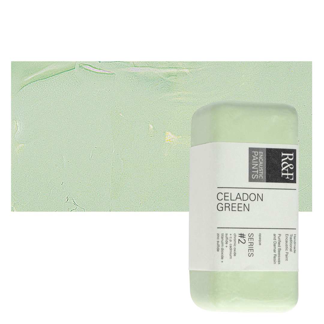 Open in modal - R&F Encaustic Paint Block - Celadon Green, 104 ml block and swatch