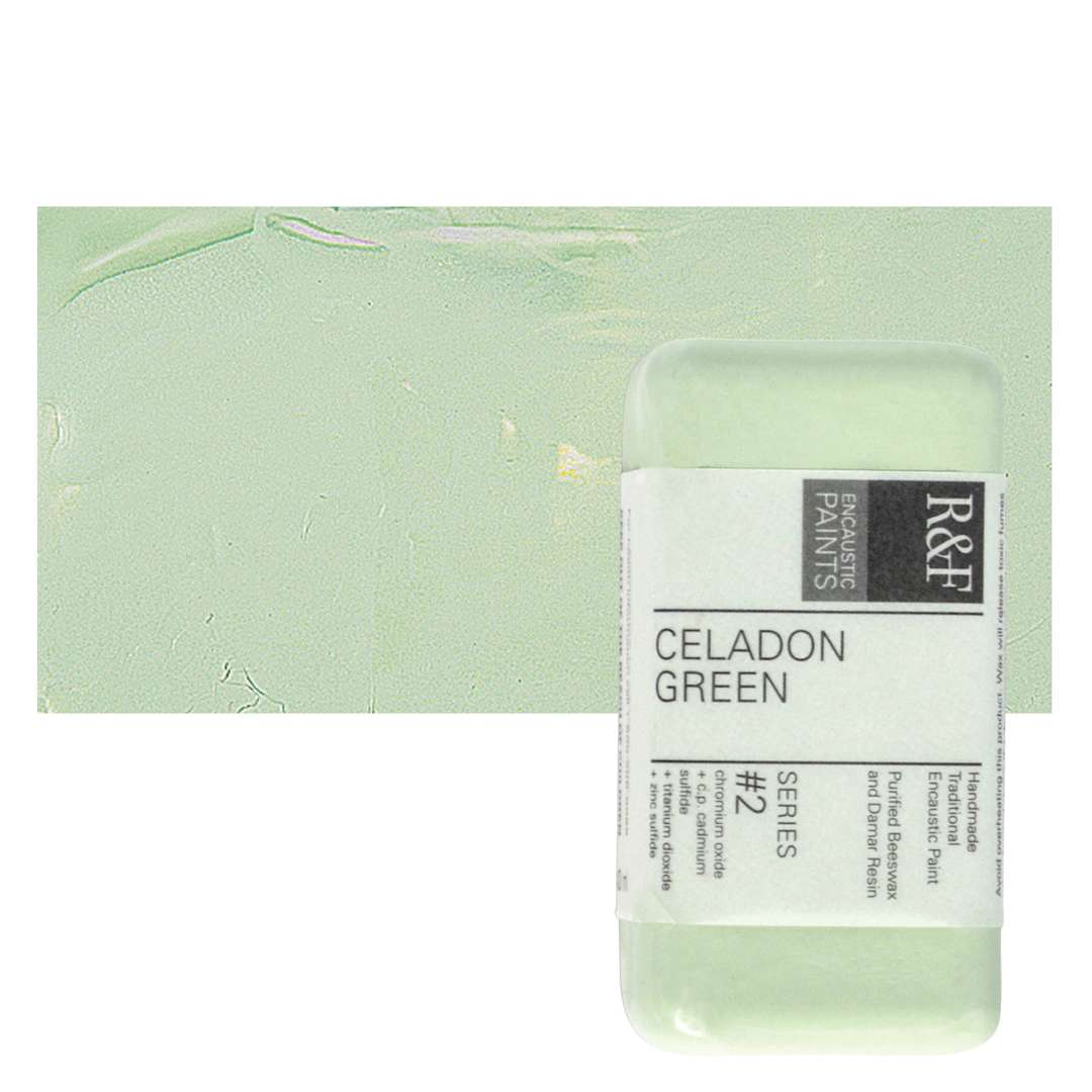 Open in modal - R&F Encaustic Paint Block - Celadon Green, 40 ml block and swatch