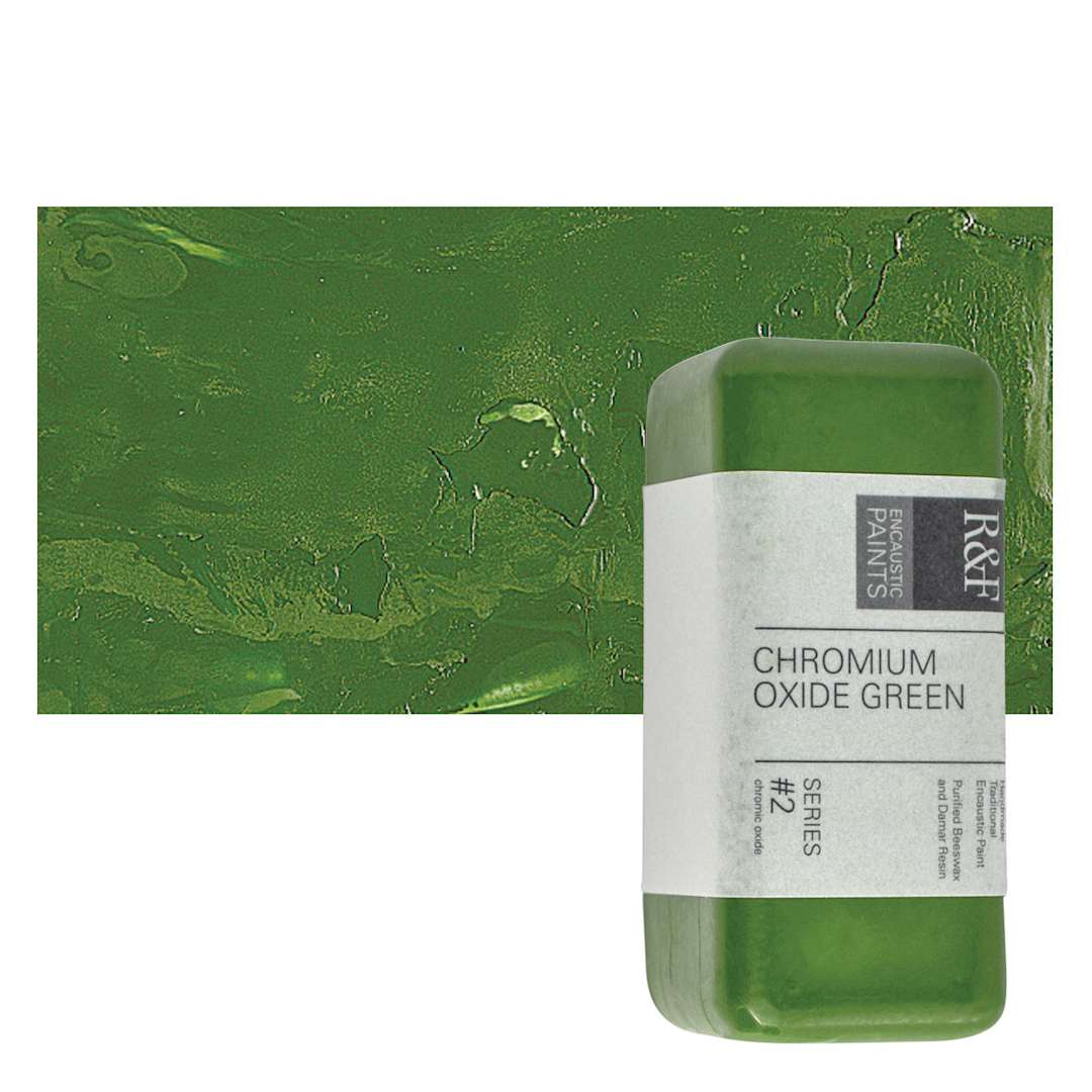 Open in modal - R&F Encaustic Paint Block - Chromium Oxide Green, 104 ml block and swatch
