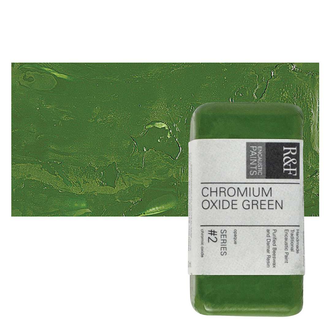 Open in modal - R&F Encaustic Paint Block - Chromium Oxide Green, 40 ml block and swatch