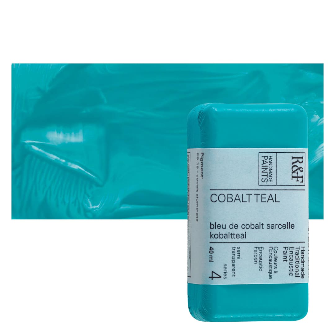 Open in modal - R&F Encaustic Paint Block - Cobalt Teal, 40 ml block and swatch