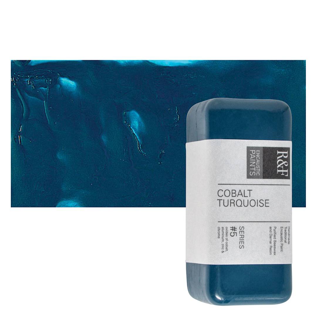 Open in modal - R&F Encaustic Paint Block - Cobalt Turquoise, 104 ml block and swatch