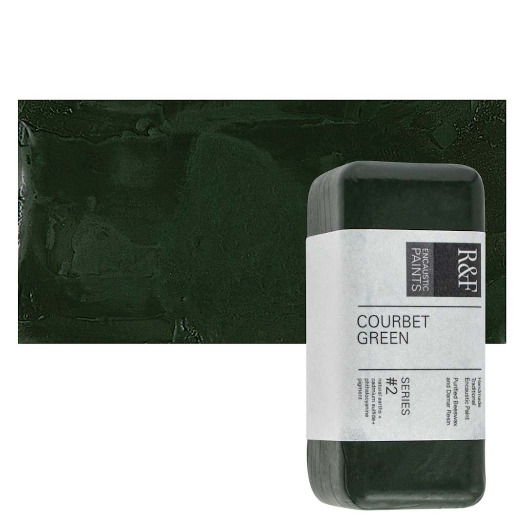 Open in modal - R&F Encaustic Paint Block - Courbet Green, 104 ml block and swatch