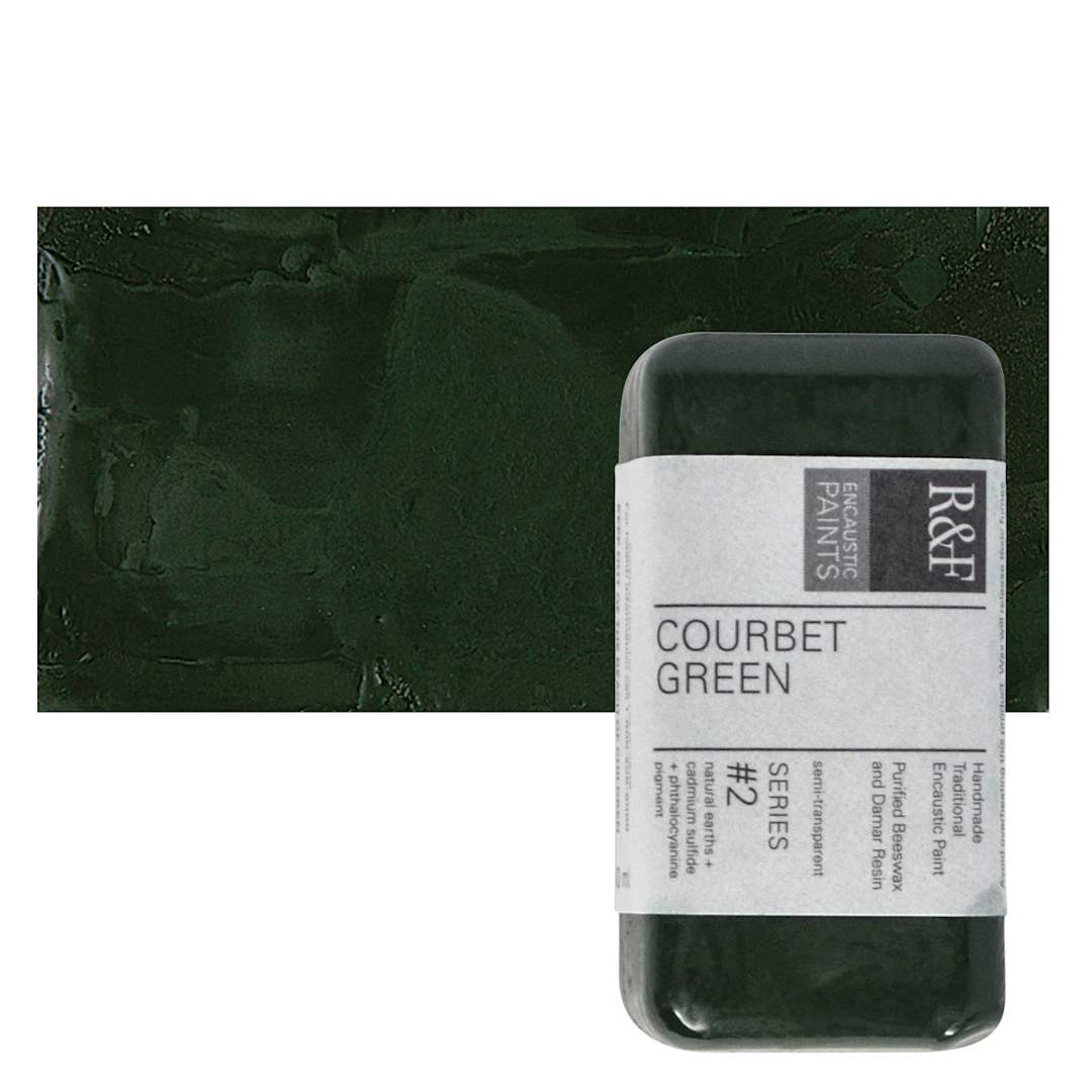 Open in modal - R&F Encaustic Paint Block - Courbet Green, 40 ml block and swatch