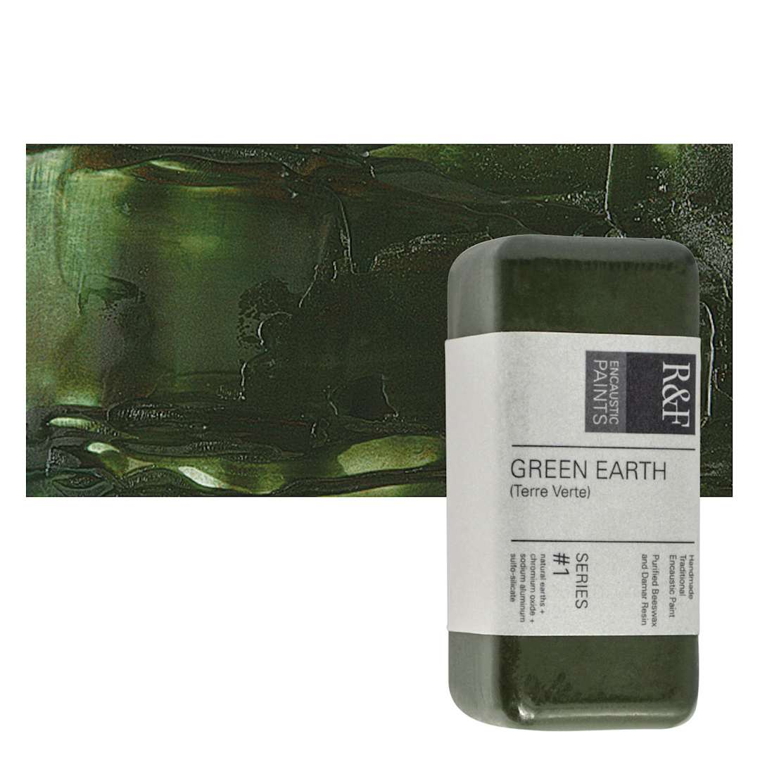 Open in modal - R&F Encaustic Paint Block - Green Earth, 104 ml block and swatch