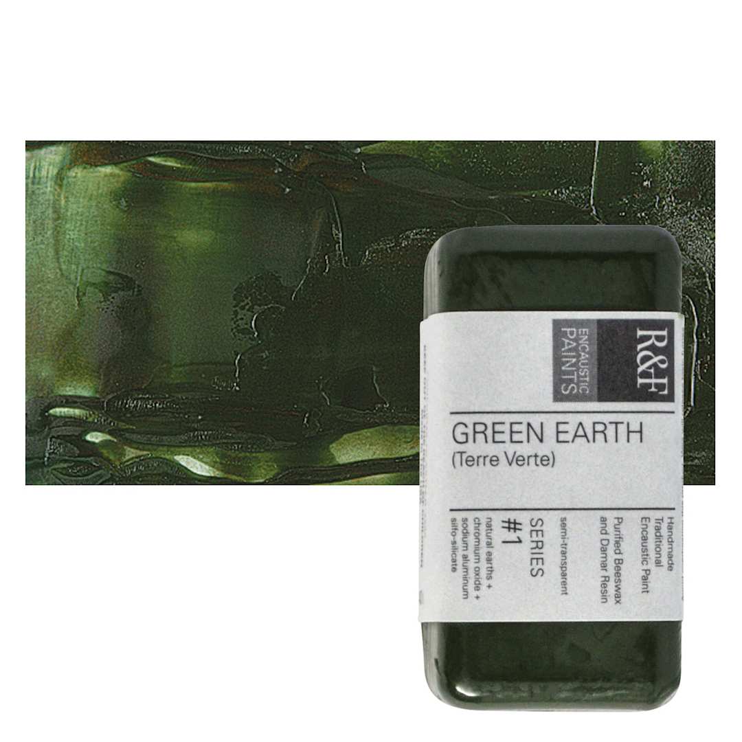 Open in modal - R&F Encaustic Paint Block - Green Earth, 40 ml block and swatch