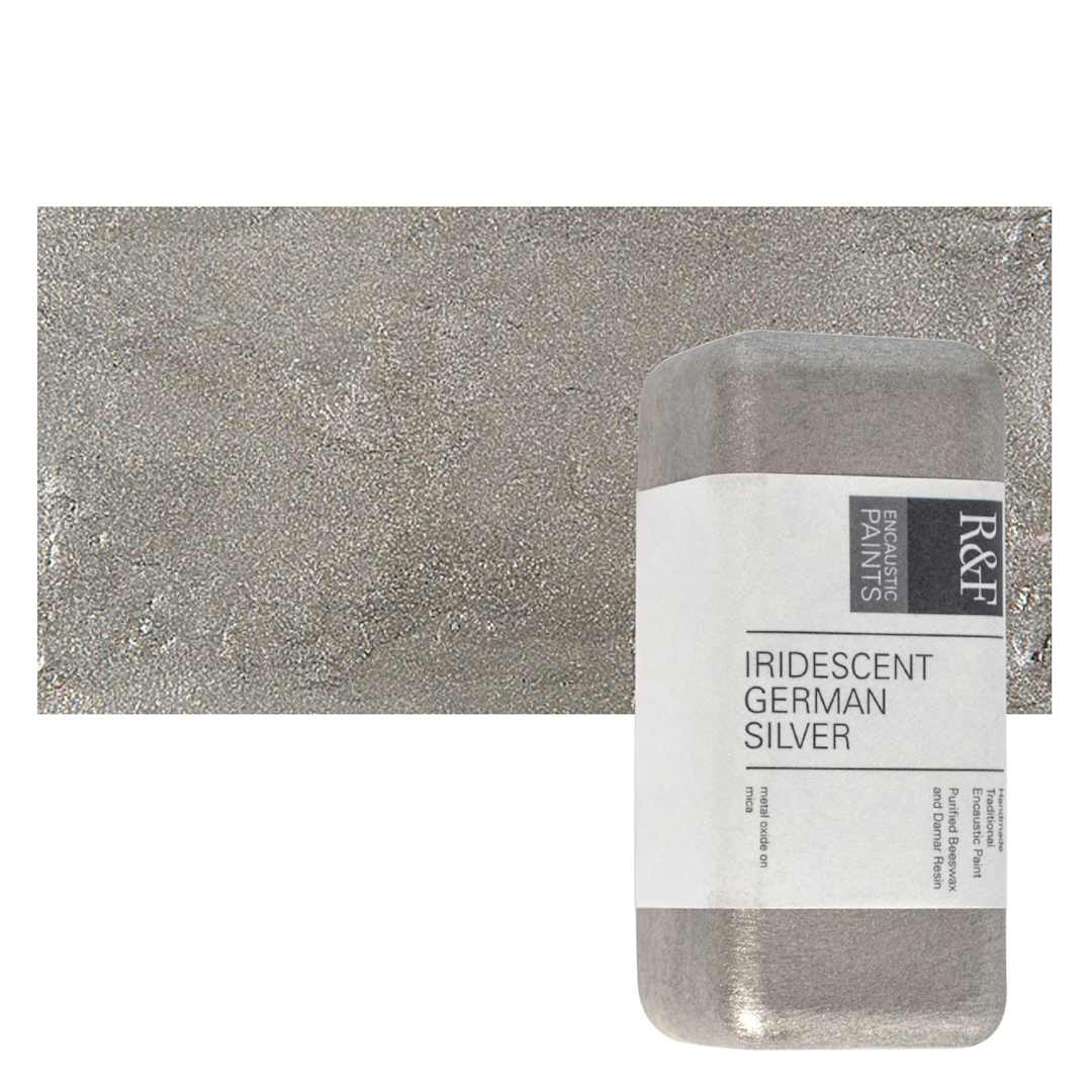 Open in modal - R&F Encaustic Paint Block - Iridescent Geman Silver, 104 ml block and swatch