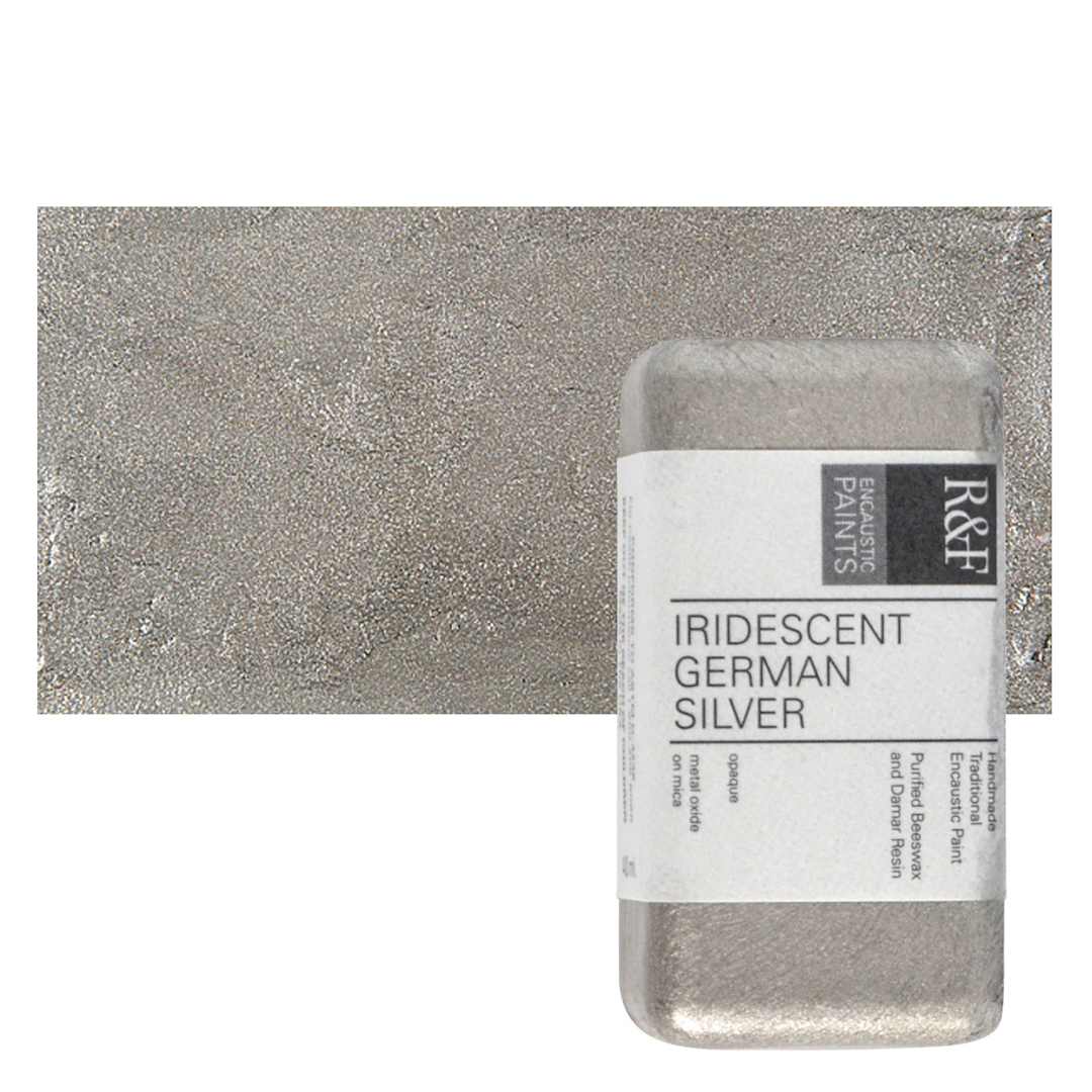 Open in modal - R&F Encaustic Paint Block - Iridescent Geman Silver, 40 ml block and swatch