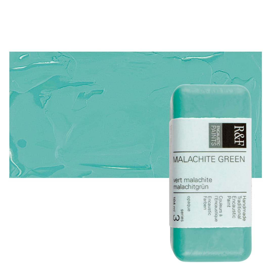 Open in modal - R&F Encaustic Paint Block - Malachite Green, 104 ml block and swatch