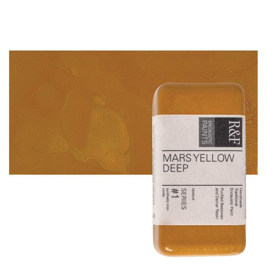 Open in modal - R&F Encaustic Paint Block - Mars Yellow Deep, 40 ml block and swatch