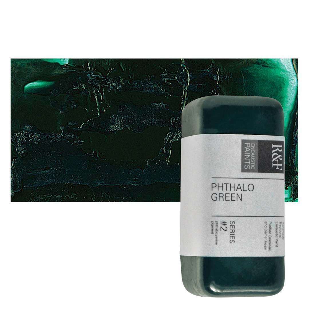 Open in modal - R&F Encaustic Paint Block - Phthalo Green, 104 ml block and swatch