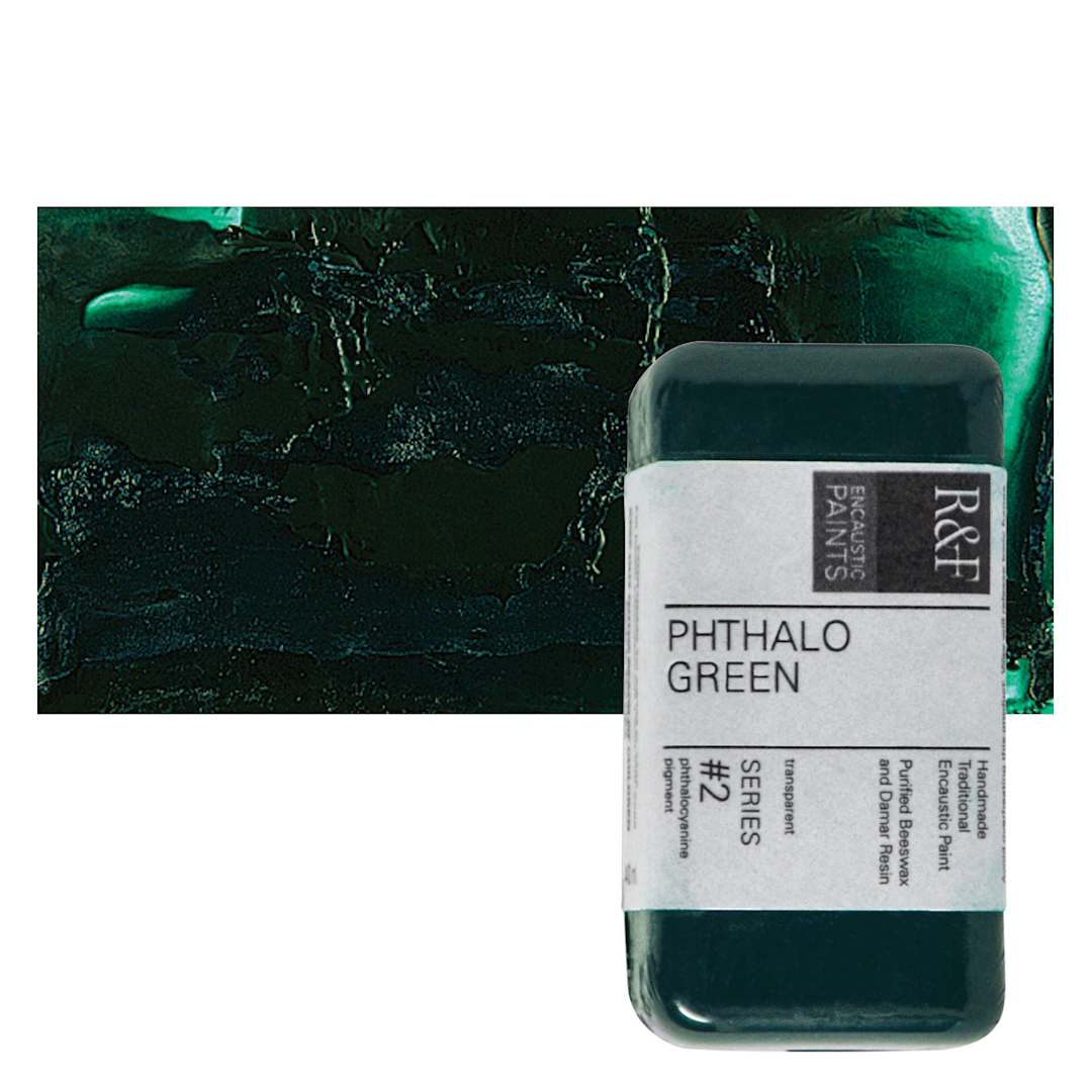 Open in modal - R&F Encaustic Paint Block - Phthalo Green, 40 ml block and swatch