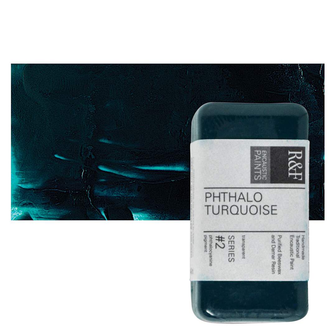 Open in modal - R&F Encaustic Paint Block - Phthalo Turquoise, 40 ml block and swatch