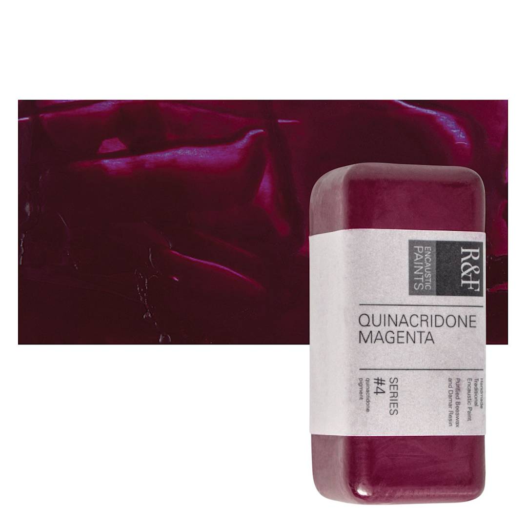 Open in modal - R&F Encaustic Paint Block - Quinacridone Magnenta, 104 ml block and swatch