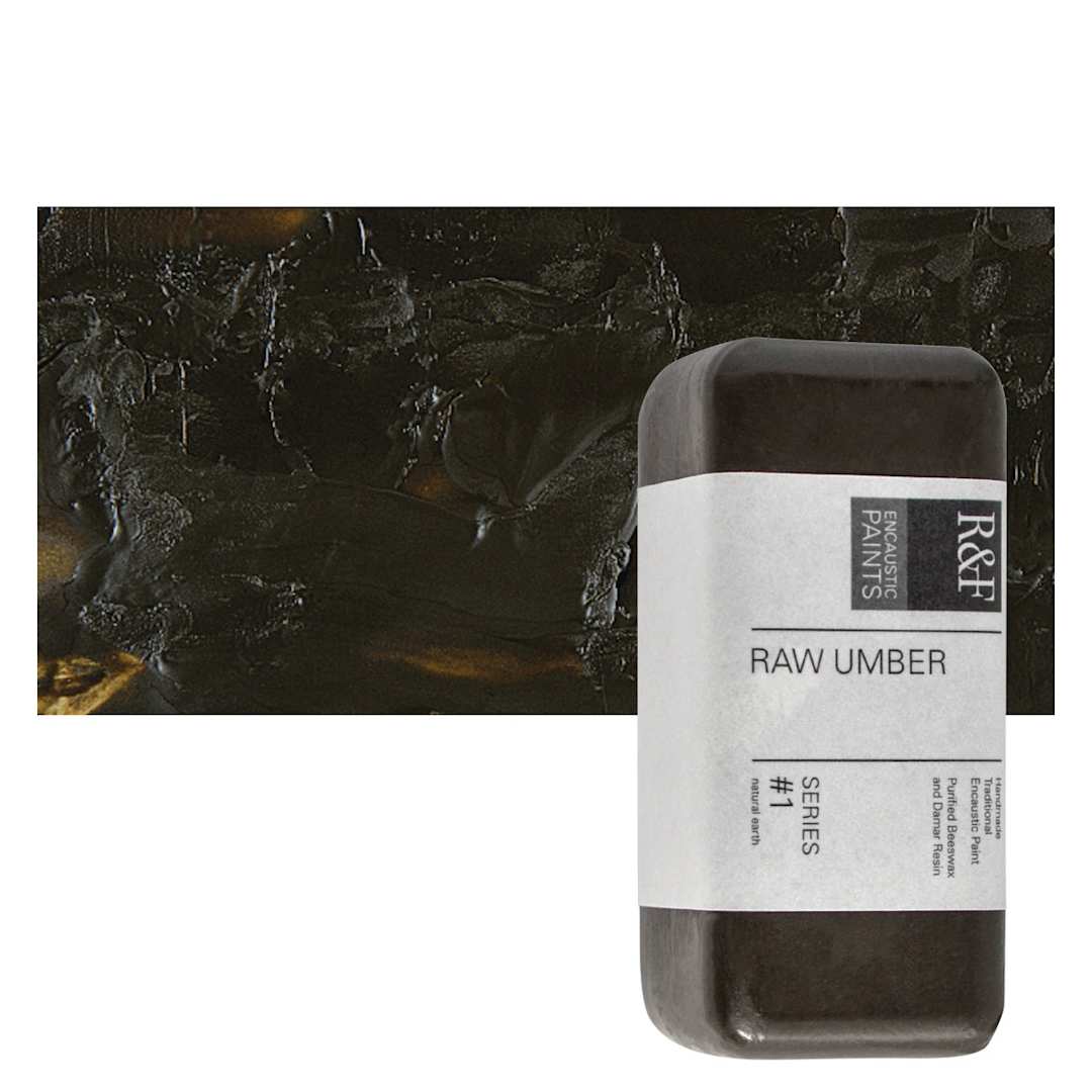 Open in modal - R&F Encaustic Paint Block - Raw Umber, 104 ml block and swatch