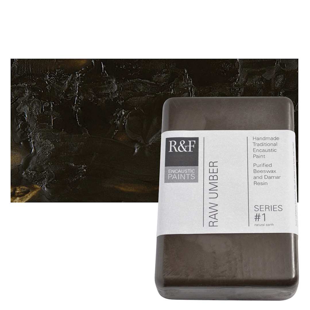 Open in modal - R&F Encaustic Paint Block - Raw Umber, 333 ml block and swatch