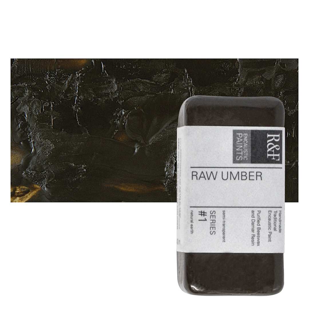 Open in modal - R&F Encaustic Paint Block - Raw Umber, 40 ml block and swatch
