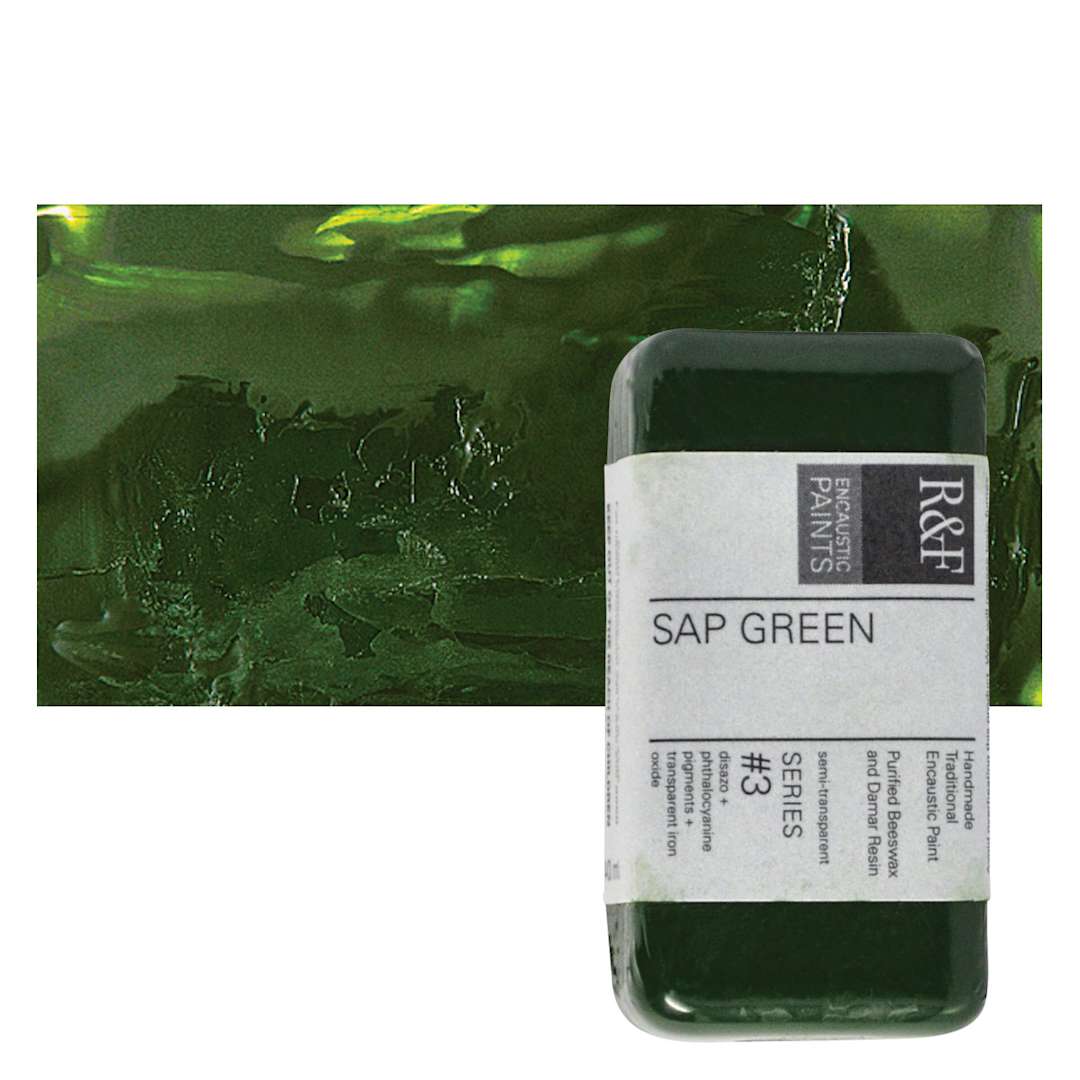 Open in modal - R&F Encaustic Paint Block - Sap Green, 40 ml block and swatch
