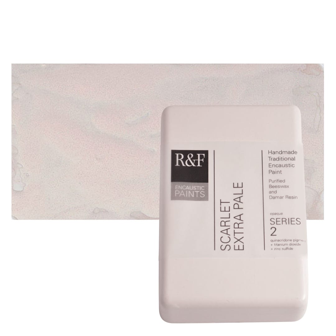 Open in modal - R&F Encaustic Paint Block - Scarlet Extra Pale, 333 ml block and swatch