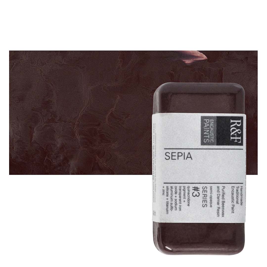 Open in modal - R&F Encaustic Paint Block - Sepia, 40 ml block and swatch