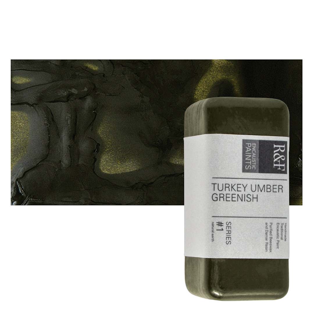 Open in modal - R&F Encaustic Paint Block - Turkey Umber Greenish, 104 ml block and swatch