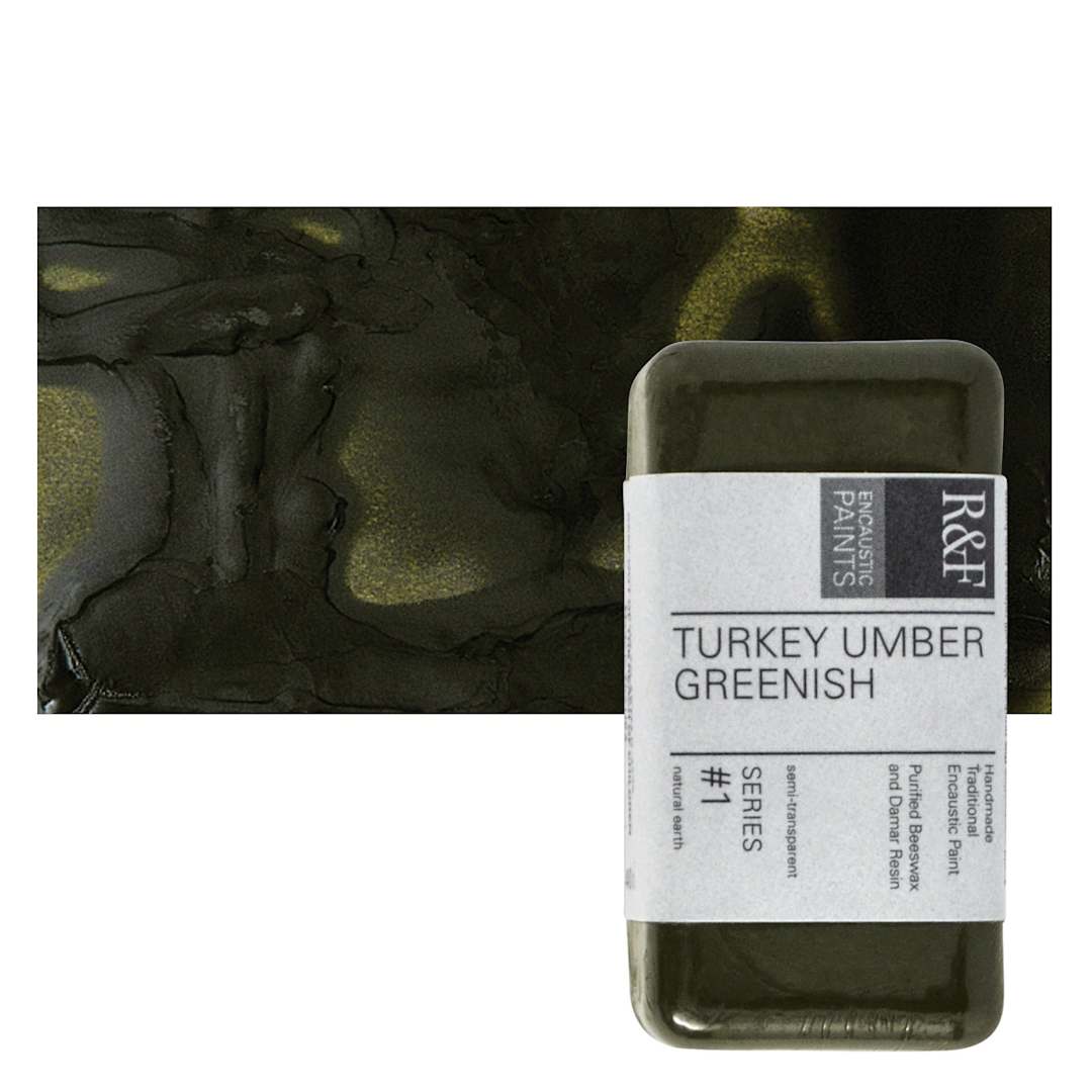 Open in modal - R&F Encaustic Paint Block - Turkey Umber Greenish, 40 ml block and swatch