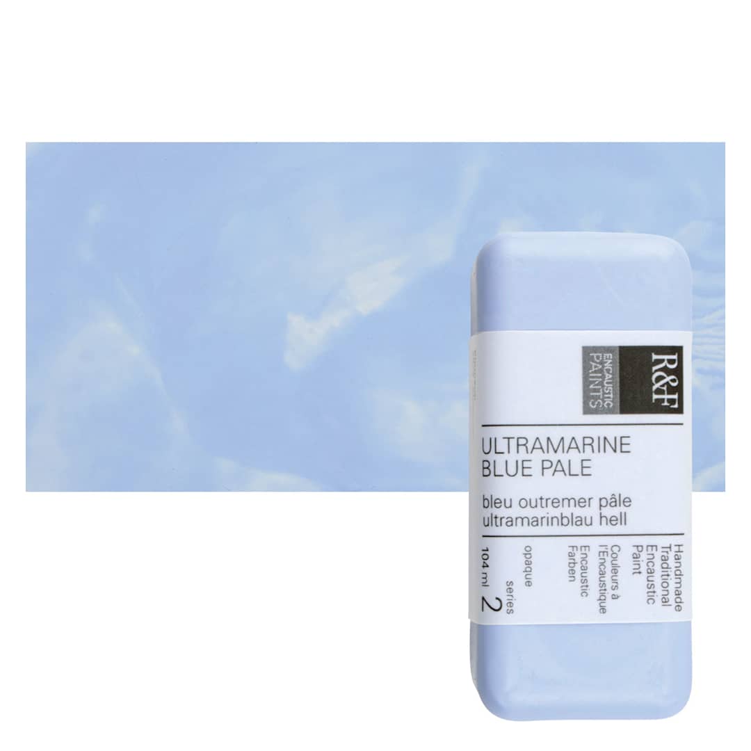 Open in modal - R&F Encaustic Paint Block - Ultramarine Blue Pale, 104 ml block and swatch