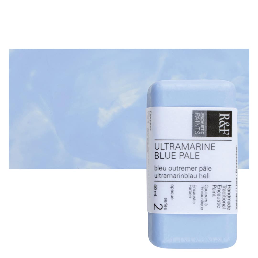 Open in modal - R&F Encaustic Paint Block - Ultramarine Blue Pale, 40 ml block and swatch