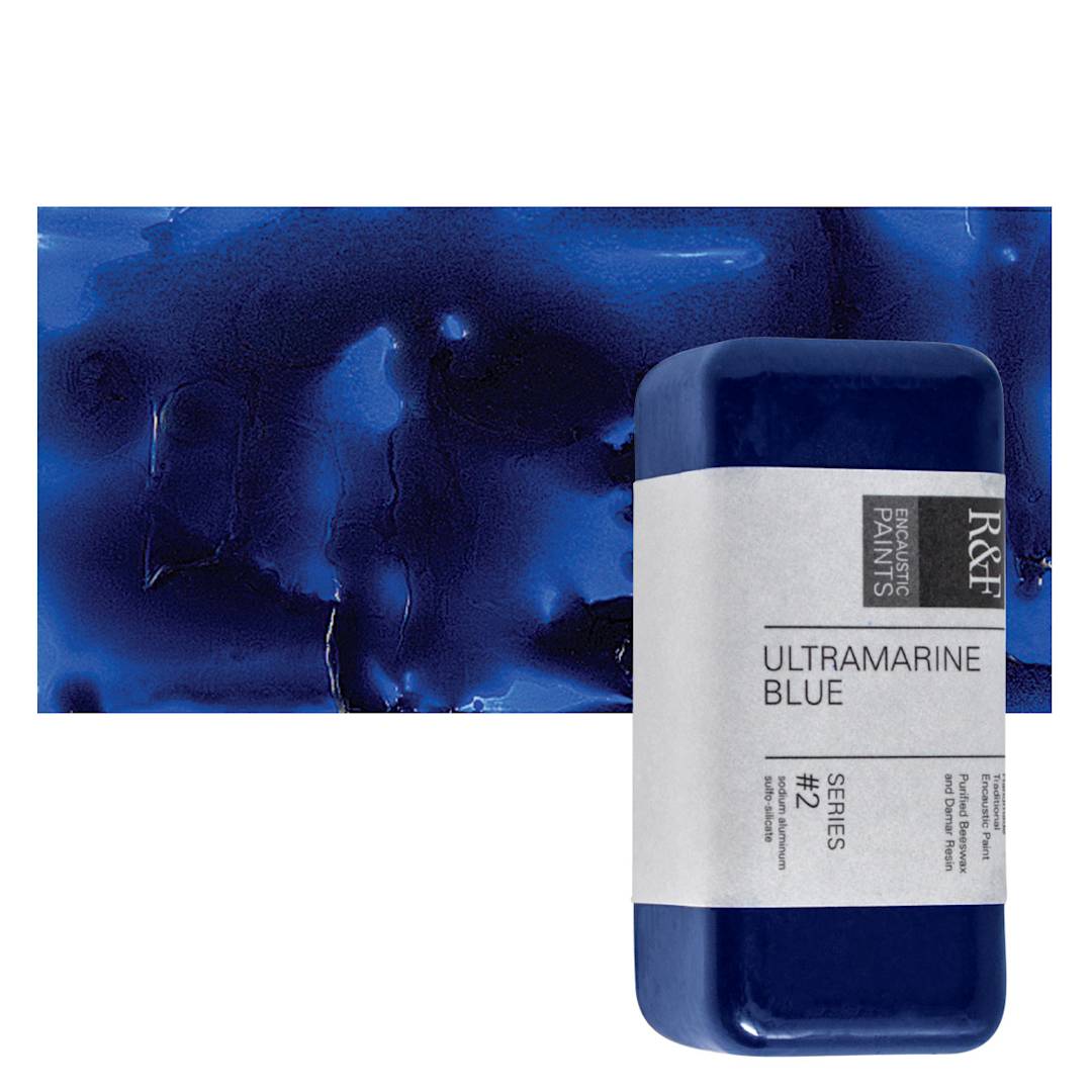 Open in modal - R&F Encaustic Paint Block - Ultramarine Blue, 104 ml block and swatch