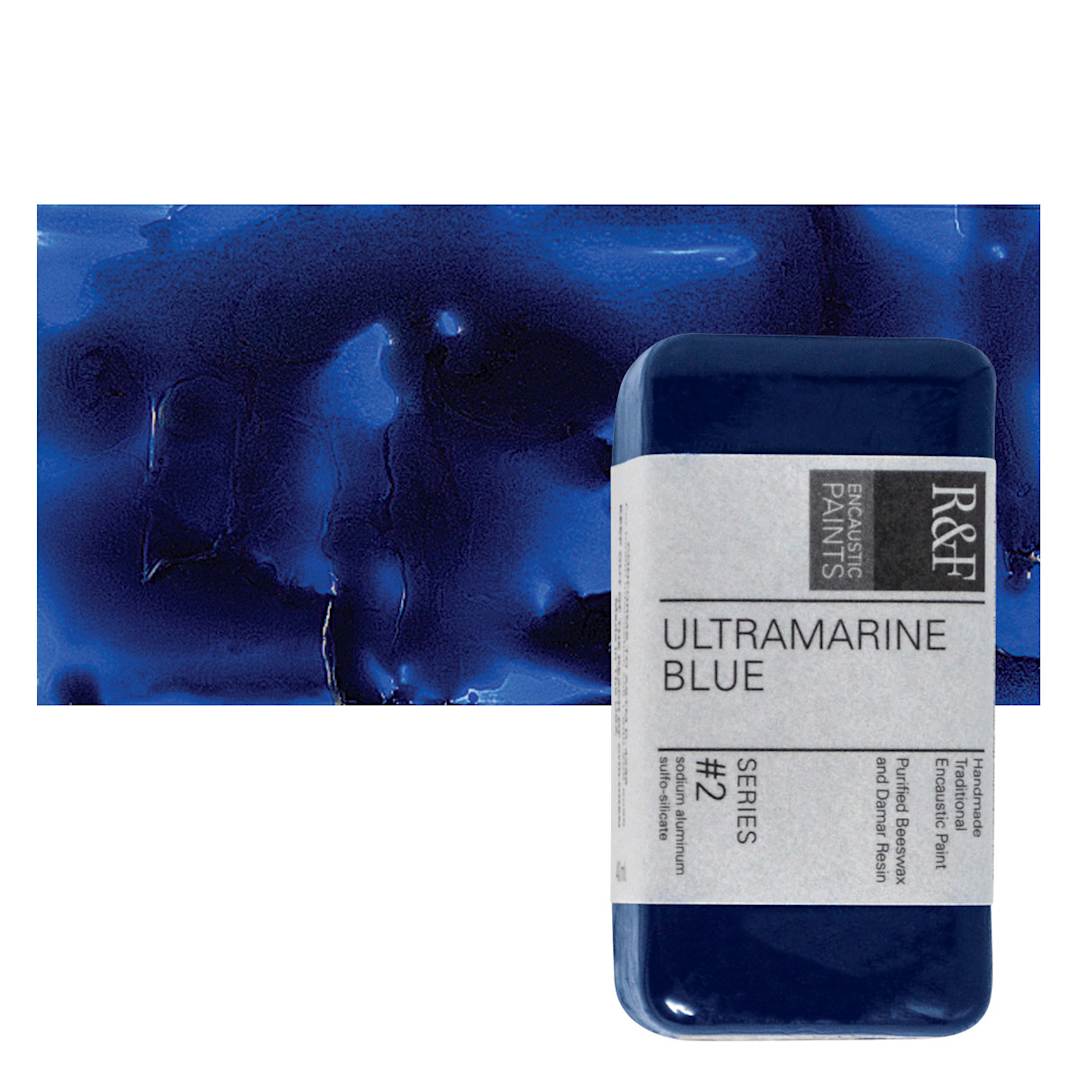 Open in modal - R&F Encaustic Paint Block - Ultramarine Blue, 40 ml block and swatch