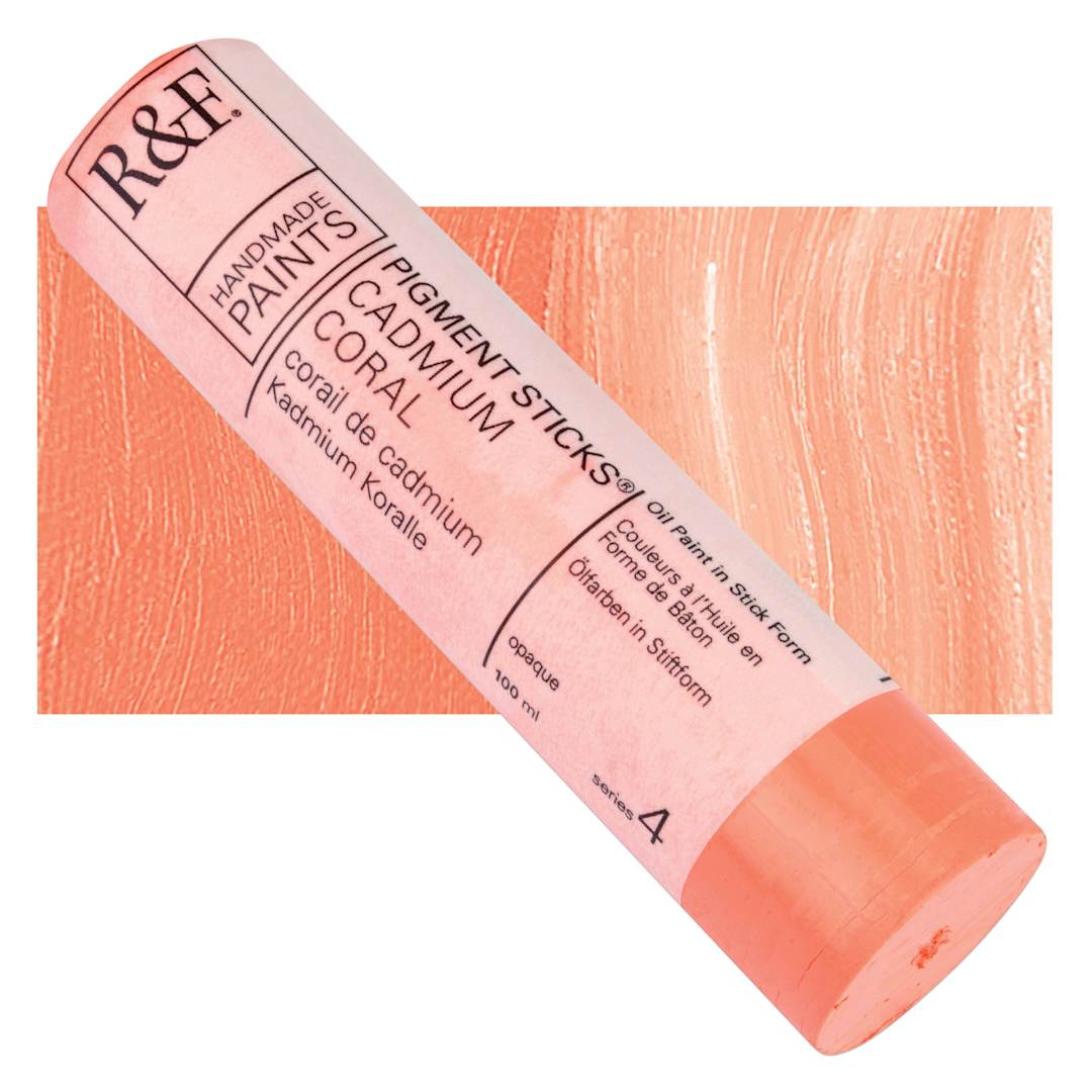 Open in modal - R&F Pigment Stick - Cadmium Coral, 100 ml stick and swatch