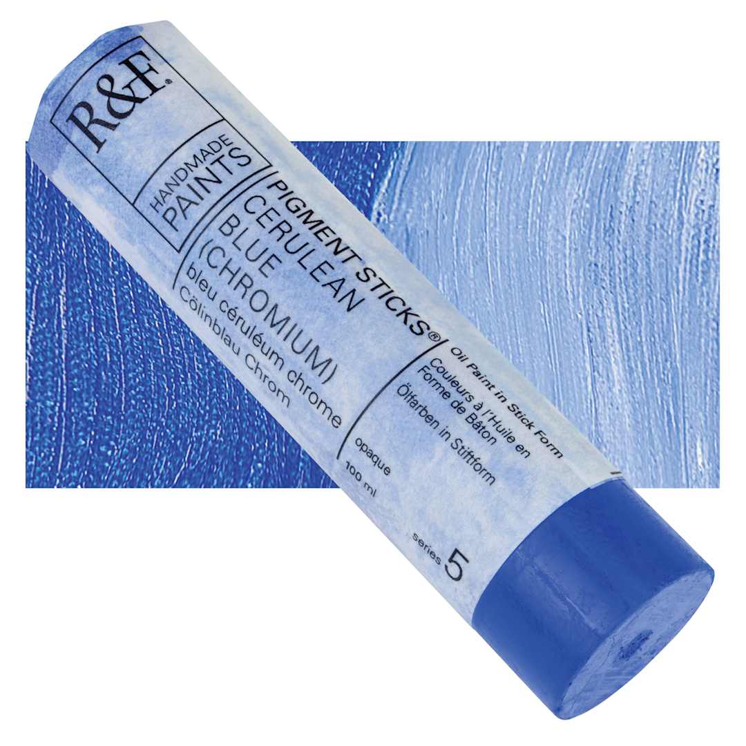 Open in modal - R&F Pigment Stick - Cerulean Blue (Chromium), 100 ml Stick and swatch