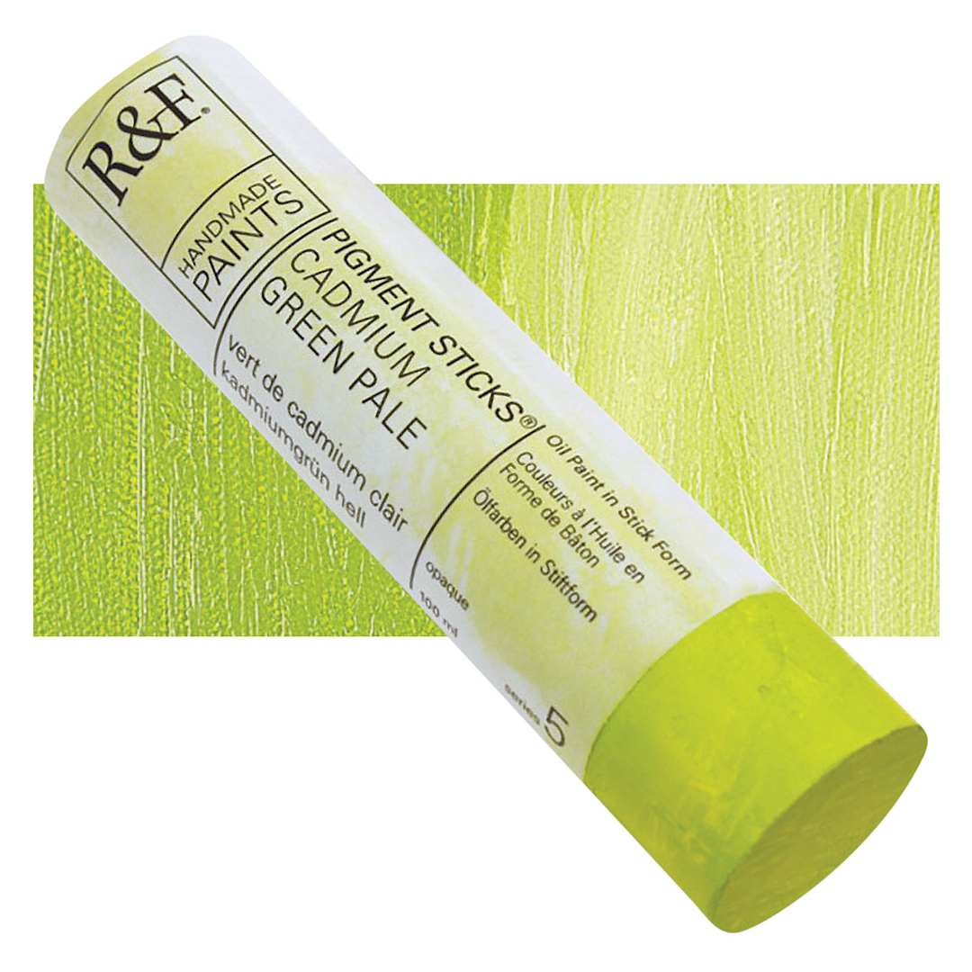 Open in modal - R&F Pigment Stick - Cadmium Green Pale, 100 ml stick and swatch