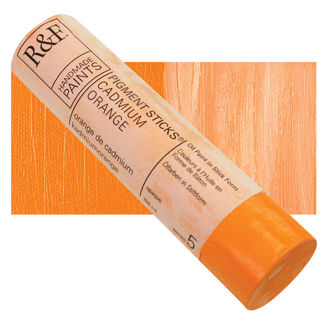 Open in modal - R&F Pigment Stick - Cadmium Orange, 100 ml stick and swatch
